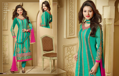 Gorgeous Sea Green Georgette Stylish Churidar Suit