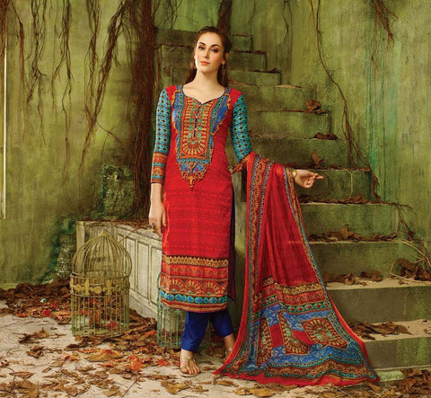 Beautiful Designer Printed Suit With Swarovski Work