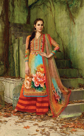 Beautiful Designer Printed Suit With Swarovski Work