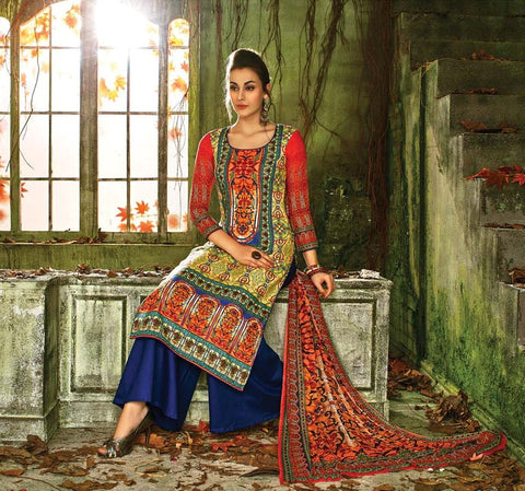 Beautiful Designer Printed Suit With Swarovski Work