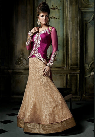 Beautiful Fuschia Beige Lehenga Style Suit