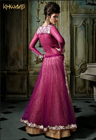 Beautiful Fuschia Beige Lehenga Style Suit