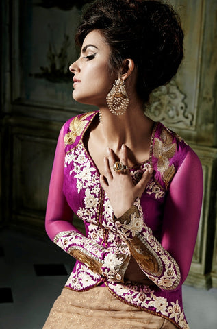 Beautiful Fuschia Beige Lehenga Style Suit