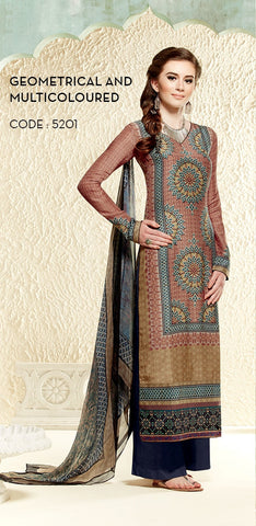 Designer Cotton Silk with Digital Print Straight Cut Suit with Digital Print Chiffon Dupatta