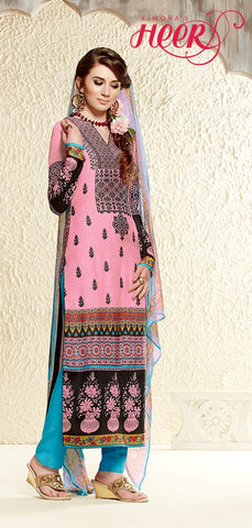 Designer Cotton Silk with Digital Print Straight Cut Suit with Digital Print Chiffon Dupatta