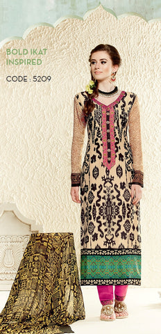Designer Cotton Silk with Digital Print Straight Cut Suit with Digital Print Chiffon Dupatta