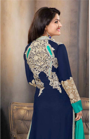 Dark Blue Color Georgette Palazzo Salwar Kameez
