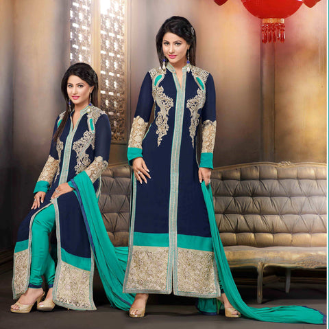 Dark Blue Color Georgette Palazzo Salwar Kameez