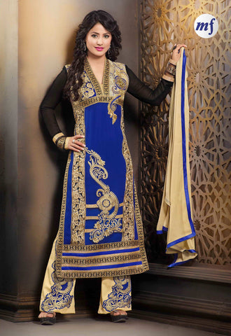 Blue and Black Color Georgette Palazzo Salwar Kameez
