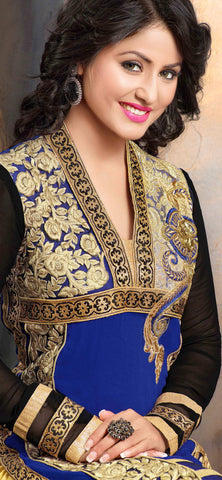 Blue and Black Color Georgette Palazzo Salwar Kameez