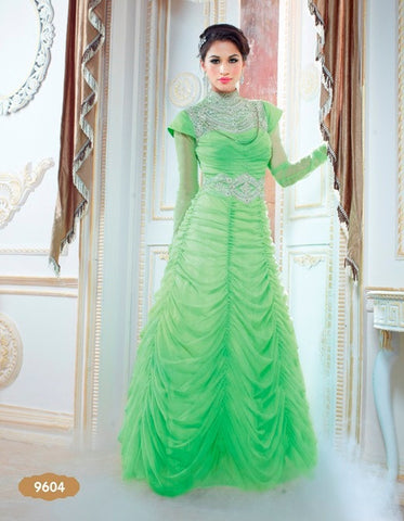 Green Color Evening Party Wear Gown - 9604