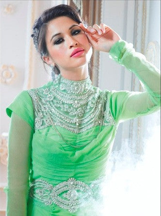 Green Color Evening Party Wear Gown - 9604