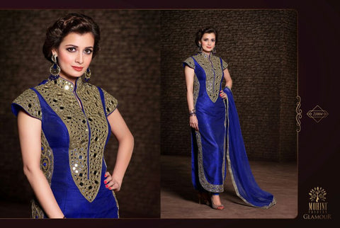 Diya Mirza Beautiful Blue Banarasi Silk With Heavy Stone work Net Duppatta