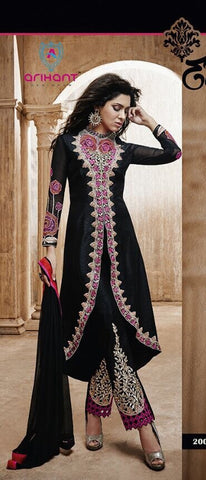 Heavy Neck Black Color Embroidered Plazzo Pant Style Salwar Suit