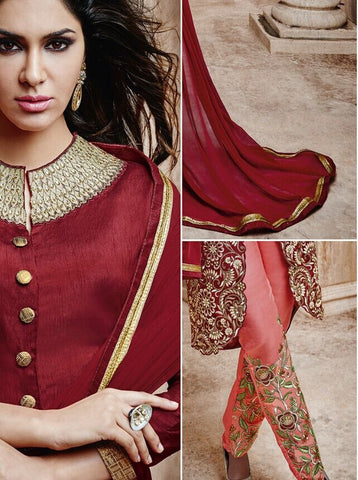 Heavy Neck Embroidered Plazzo Pant Style Salwar Suit