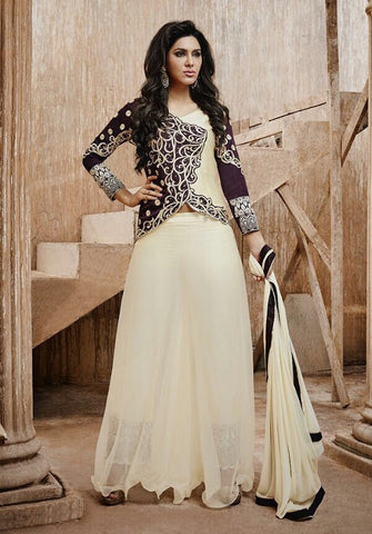 Heavy Neck Embroidered Plazzo Pant Style Salwar Suit