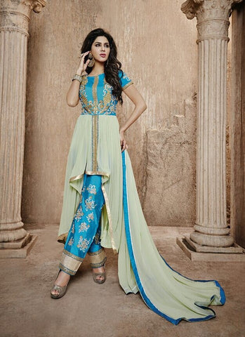 Heavy Neck Embroidered Plazzo Pant Style Salwar Suit