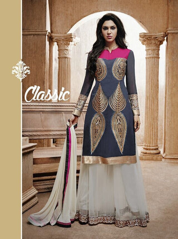 Heavy Neck Embroidered Plazzo Pant Style Salwar Suit