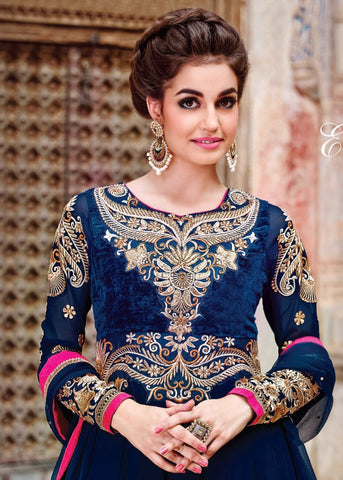 Blue And Pink Floor Length Anarkali Suit