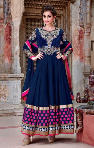 Blue And Pink Floor Length Anarkali Suit