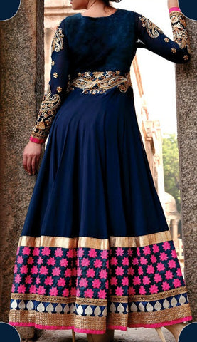Blue And Pink Floor Length Anarkali Suit
