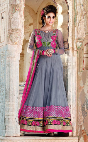 Gray And Pink Floor Length Anarkali Suit