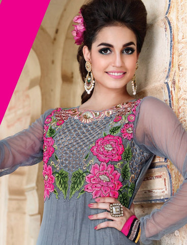 Gray And Pink Floor Length Anarkali Suit