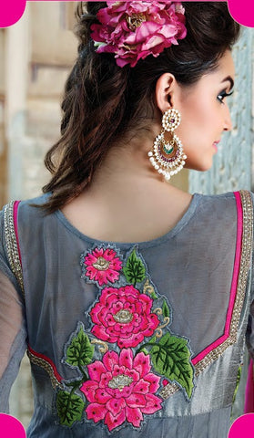 Gray And Pink Floor Length Anarkali Suit