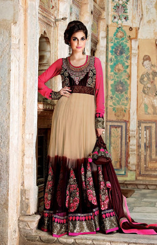 Brown And Beige Floor Length Anarkali Suit