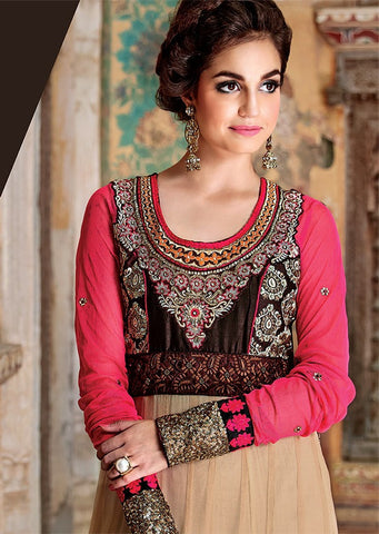 Brown And Beige Floor Length Anarkali Suit