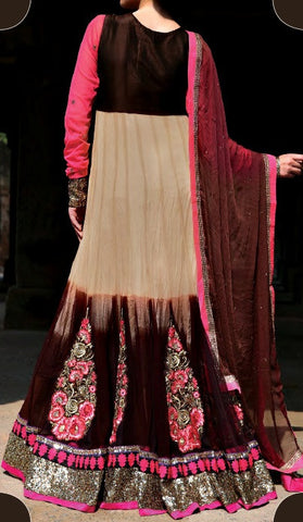 Brown And Beige Floor Length Anarkali Suit