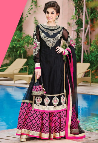 Black And Pink Floor Length Anarkali Suit