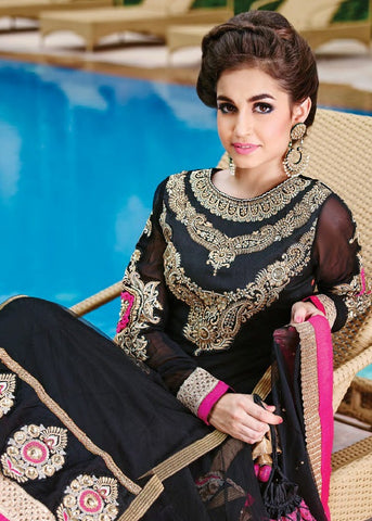 Black And Pink Floor Length Anarkali Suit