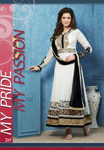 Cream georgette anarkali suit with dupatta