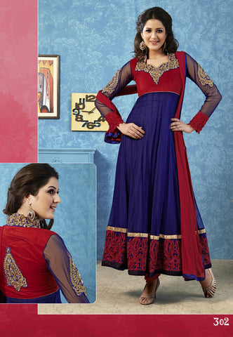 Navy blue net anarkali suit with dupatta