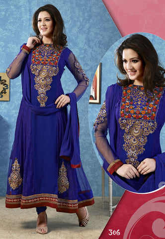 Blue net anarkali suit with dupatta