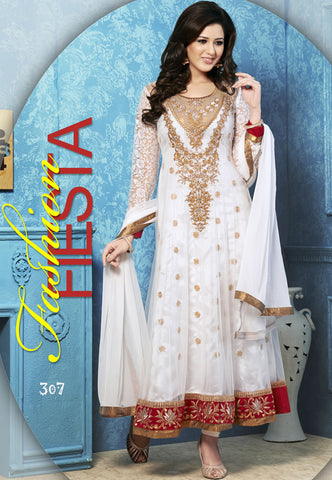 White net anarkali suit with dupatta