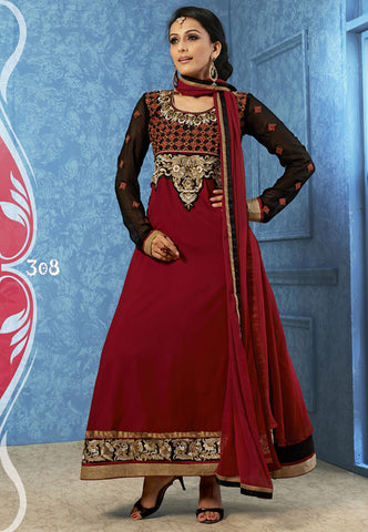 Maroon georgette anarkali suit with dupatta