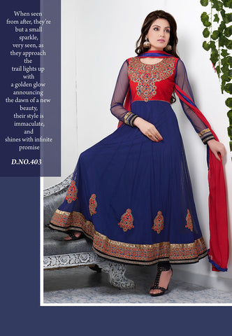 Exquisite Navy Blue Color Net Anarkali Suit