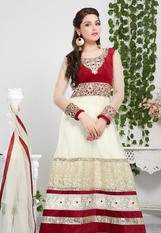 Fashionable Cream Color Full Length Anarkali Suit