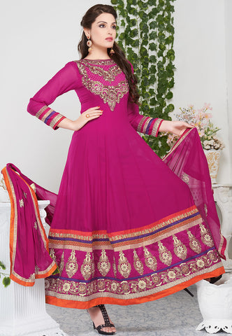 Beautiful Deep Pink Color Grorgette Designer Anarkali