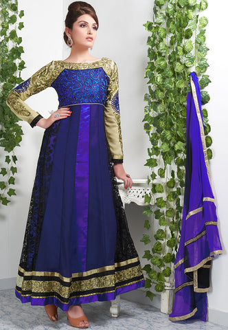 Stylish Blue Color Gold Designer Embroidered Anarkali Suit