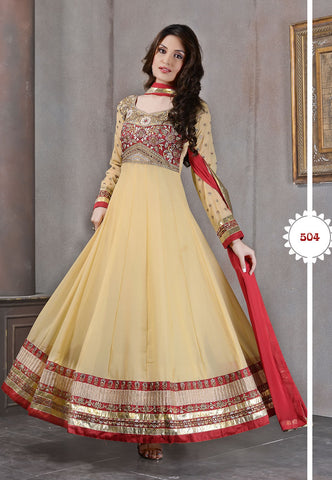 Butta Beige Color Wedding Wear Designer Anarkali Suit