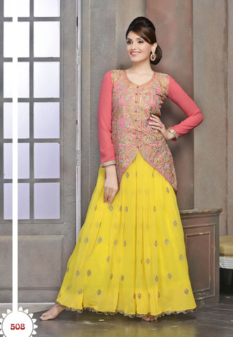 Tantalizing Yellow Color Wedding Wear Designer Long Gown