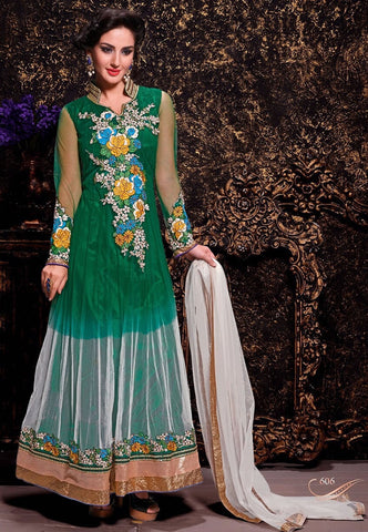Magnificient Green Color  Designer Wedding Wear Anarkali Suit