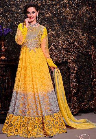 Contemporary Yellow Color Designer Wedding Wear Anarkali Suit