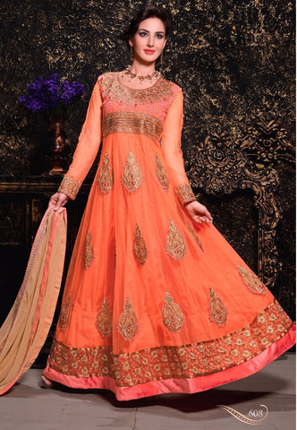 Flamboyant Orange Color Designer Wedding Wear Anarkali Suit