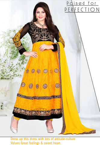 Gorgeous Yellow Color Net Designer Anarkali Suit