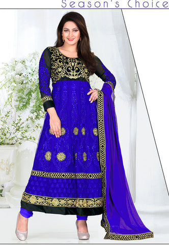 Fancy Blue Color Net Designer Anarkali Suit