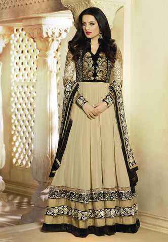 Aesthetic Beige Color Bridal Wear Designer Anarkali Suit